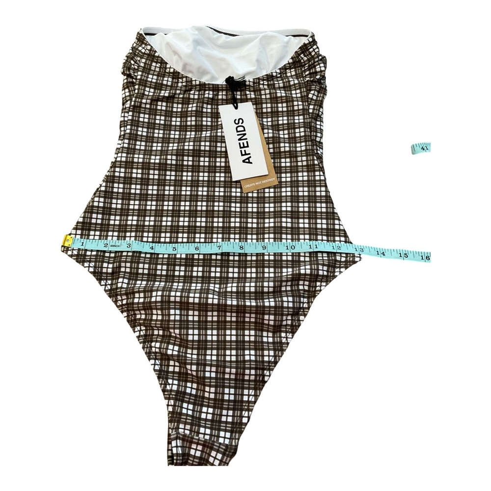 Afends Checkered Brown strapless one piece Swimsuit color Coffee Check size XS - Picture 3 of 7